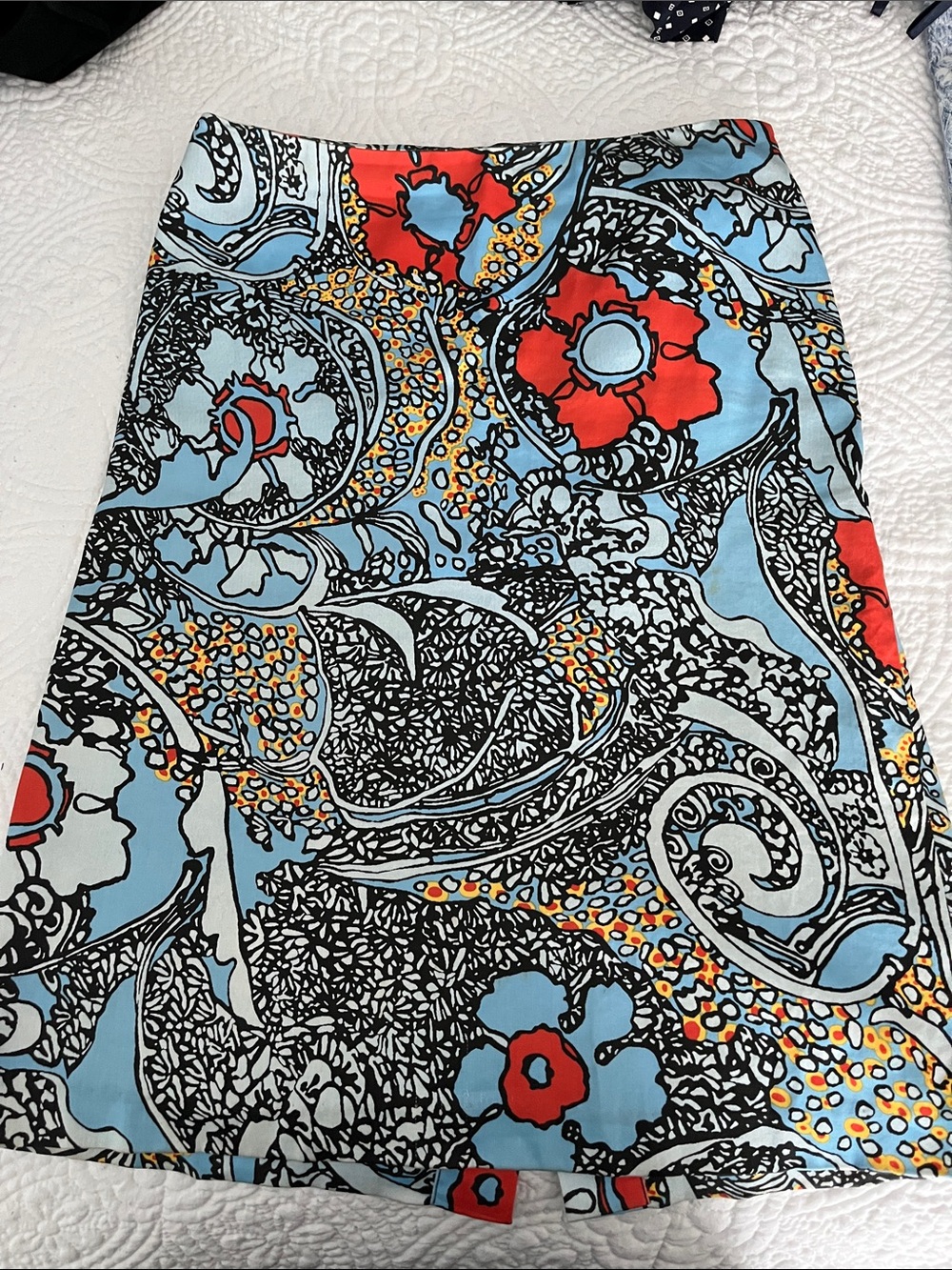 Vivienne Tam Blue and Red Paisley Floral A-Line Skirt